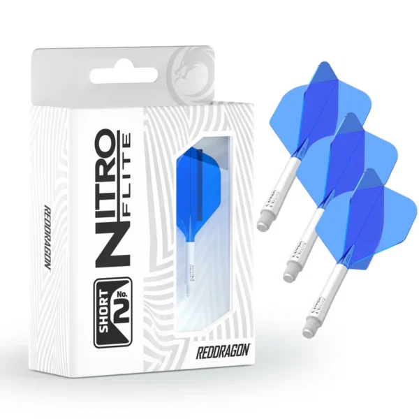 RedDragon – Nitro Flite – integreeritud vars ja sulg – valge & sinine – short – 19,5mm – N2